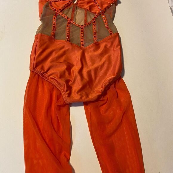 LA dance designs semi custom ASTRA UNITARD coral orange child large LC - Picture 6 of 16